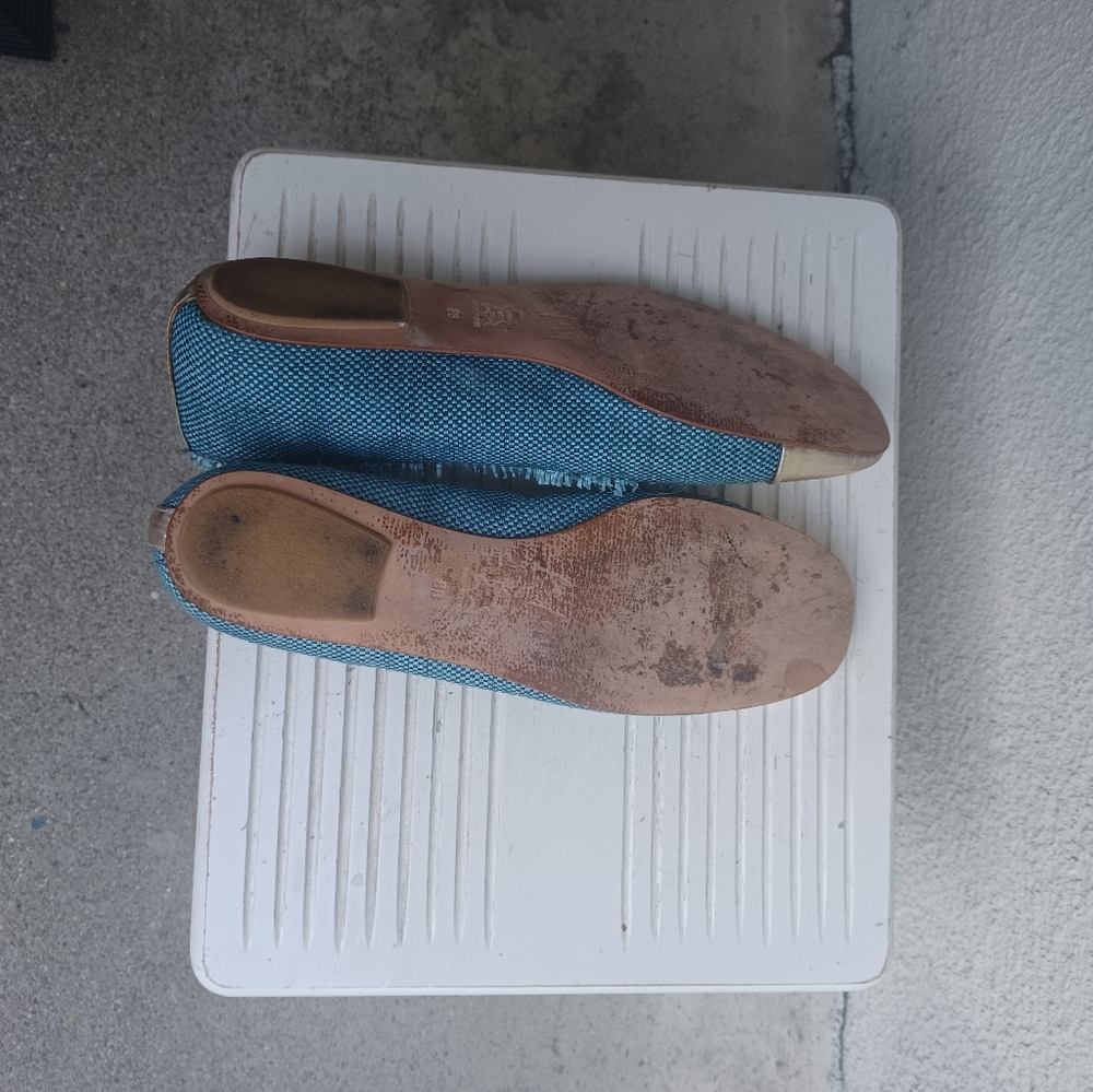 FS/NY blue canvas gold leather toe ballet flat shoes size 8B - Picture 4 of 4
